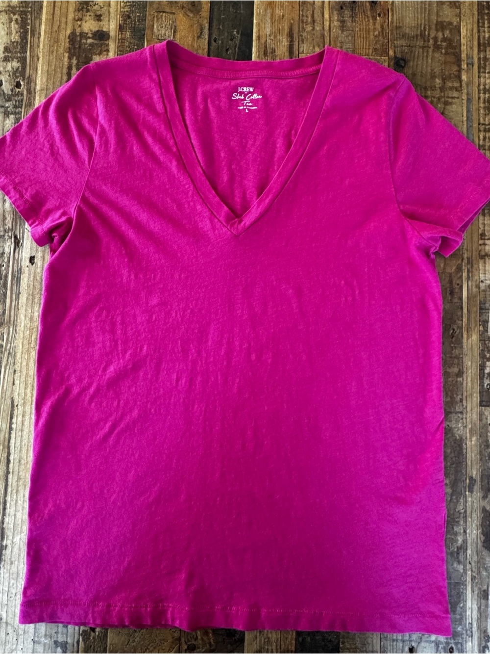 J. Crew Factory Bright Magenta V-Neck Short Sleeve Tee